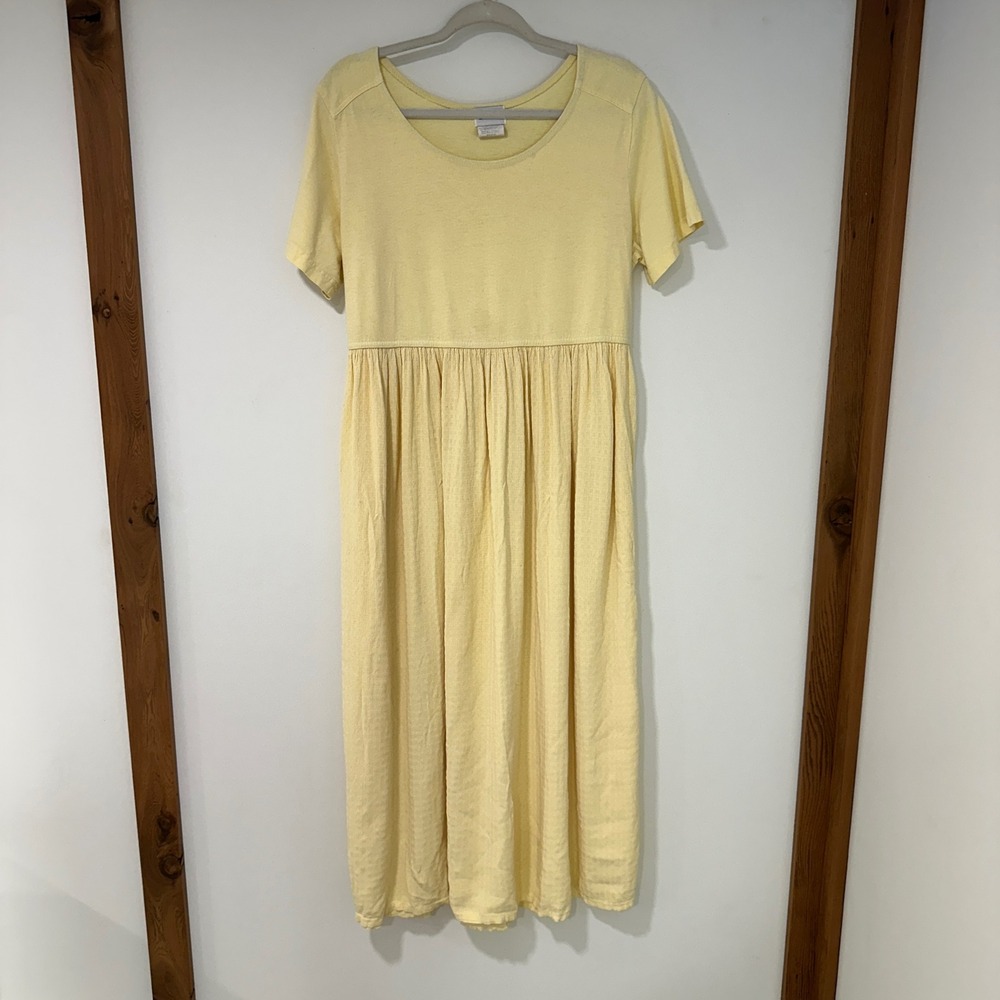 Bobbie Brooks Womens Maxi Dress Cotton Rayon Empire Waist Tie Back Large Yellow